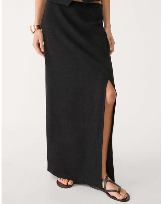 Stradivarius Black – leinen-midirock