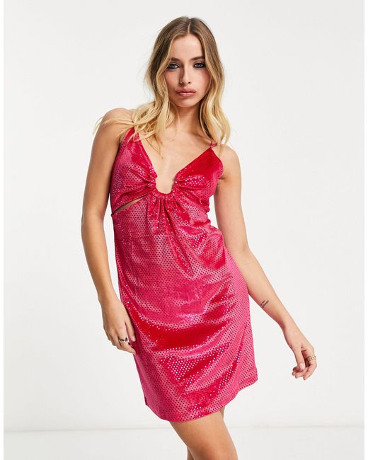 ONLY Pink Sparkly V Neck Mini Dress With Cross Back Detail