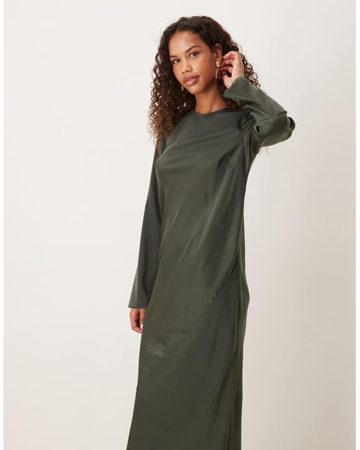 ASOS Green Seamed Matt Satin Slip Maxi Dress