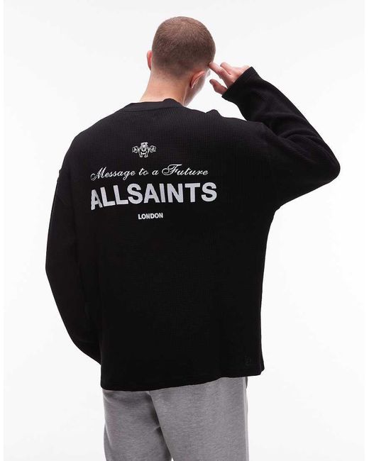AllSaints Black Herald Long Sleeve Waffle Knit T-shirt for men