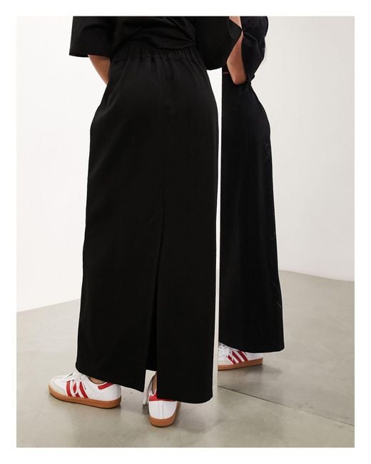 ASOS Black Premium Heavy Weight Textured Jersey Column Maxi Skirt Co Ord