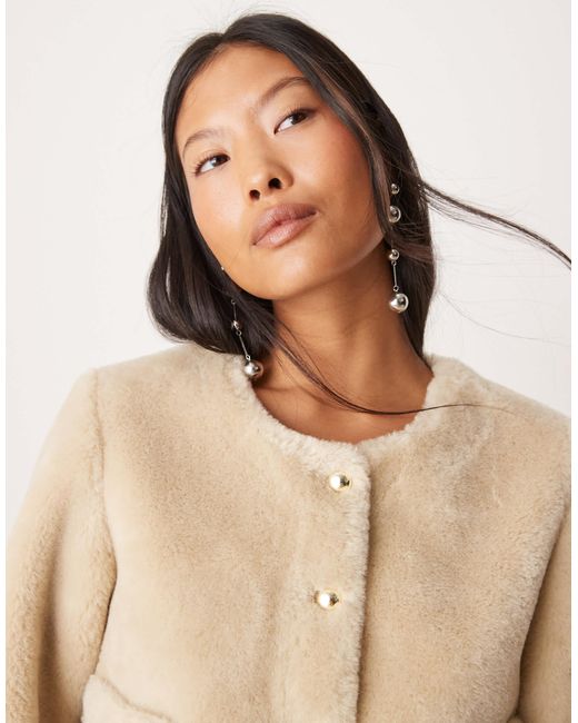 ASOS Natural Asos Design Petite Collarless Bonded Borg Jacket