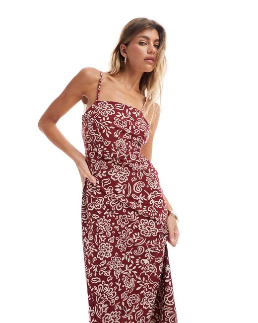 ONLY Red Back Tie Detail Midi Dress