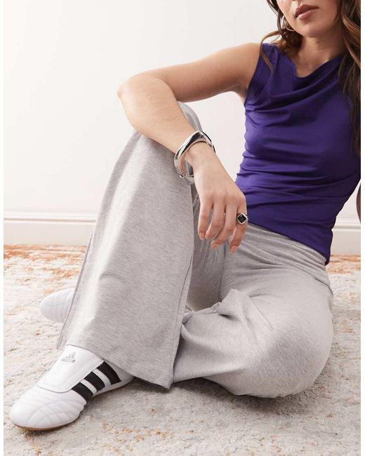 Edikted White Wide Leg Fitted Fold Over Trousers