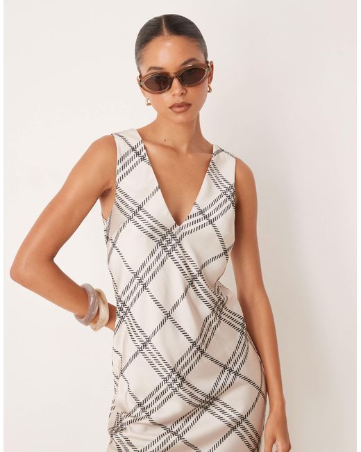 ASOS Natural V-neck Satin Slip Midi Dress