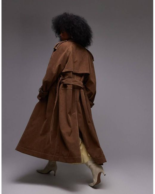 Faux Suede Trench Coat