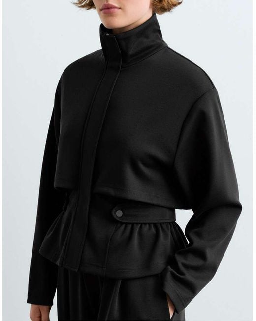 Oysho Black Short Piqué Belted Jacket With Belt
