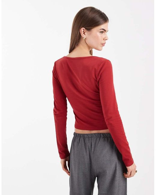 Miss Selfridge Red Scoop Front Corset Top With Lace Trims