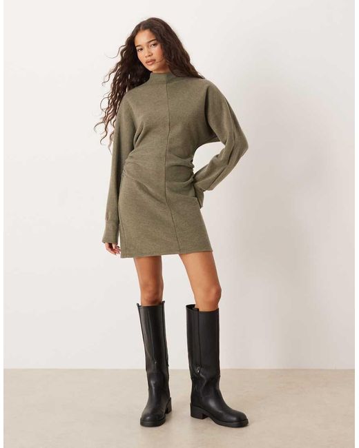 ASOS Green Supersoft Funnel Neck Batwing With Ruched Side Mini Dress