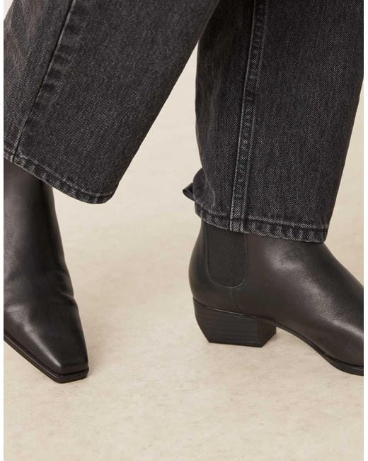 Mango Black Leather Square Toe Low Heeled Ankle Boot