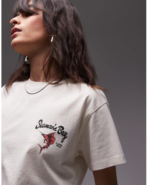 TOPSHOP Multicolor Graphic Seamans Bay Back Print Boxy Tee