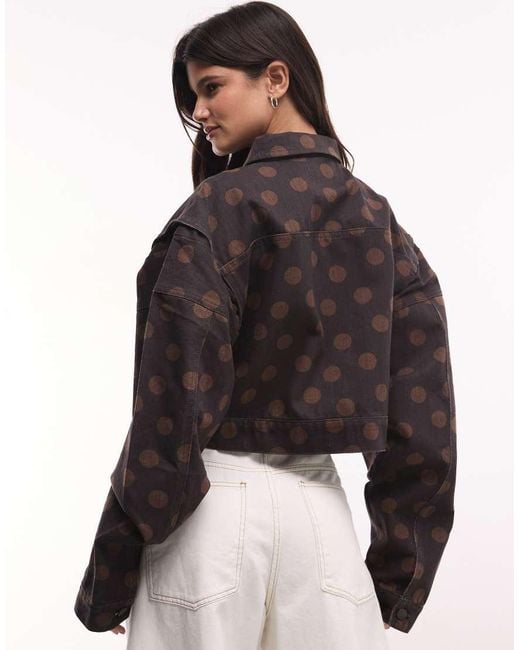 Liquor N Poker Brown Boxy Zip Through Denim Jacket