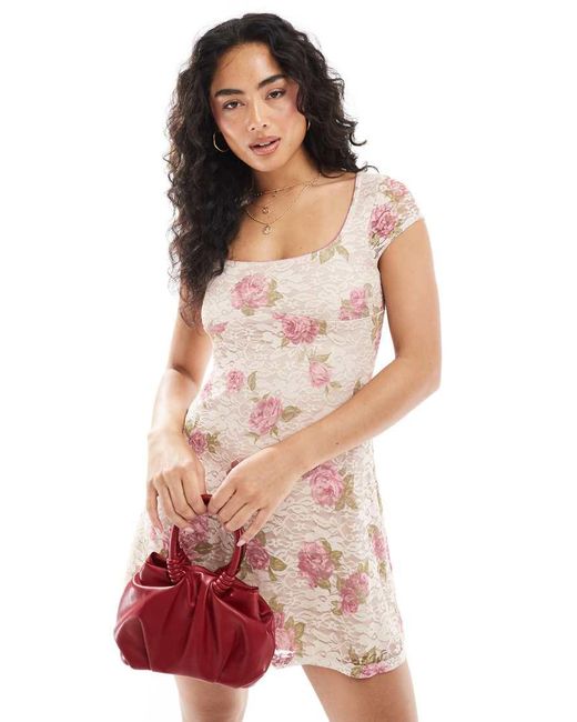 Miss Selfridge White Square Neck Lace Floral Fit And Flare Dress