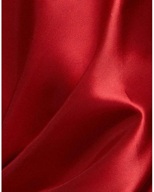 Goddiva Red Off Shoulder Back Satin Bow Wrap Crepe Midi Dress