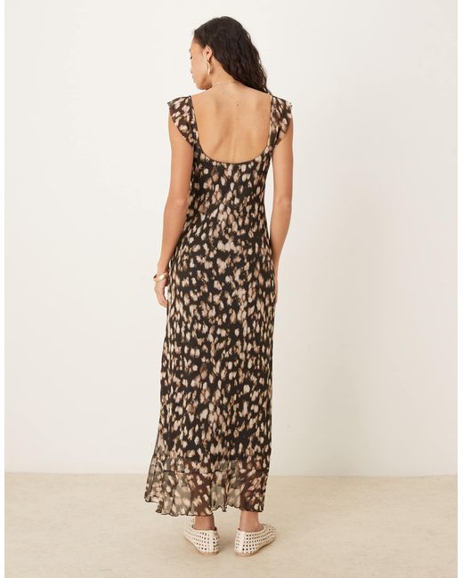 ASOS Natural Mesh Double Frill Midi Tea Dress