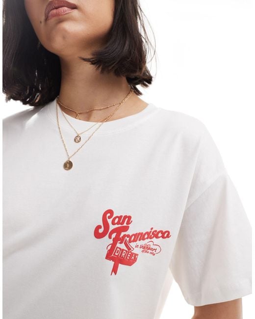 Bershka Red 'san Francisco' Oversized T-shirt