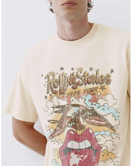 Pull&Bear White Rolling Stones T-shirt for men