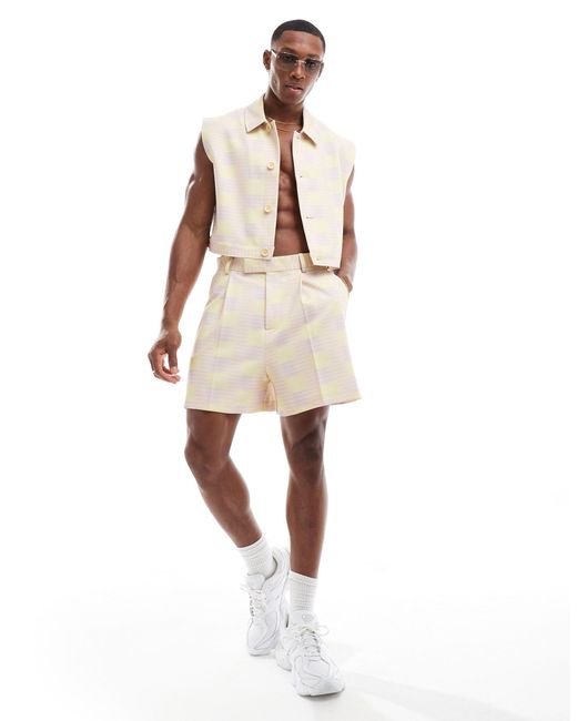 Short habillé d'ensemble coupe large à carreaux ASOS pour homme en coloris White