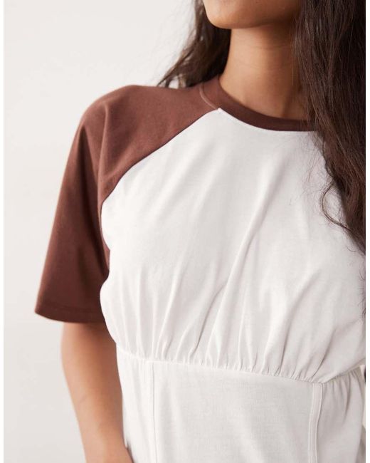 ASOS Blue Corset Seam Detail Cinched Waist Baseball Tee