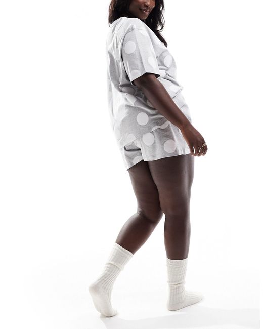 ASOS White Asos Design Curve Spot Oversized Tee & Short Pyjama Set
