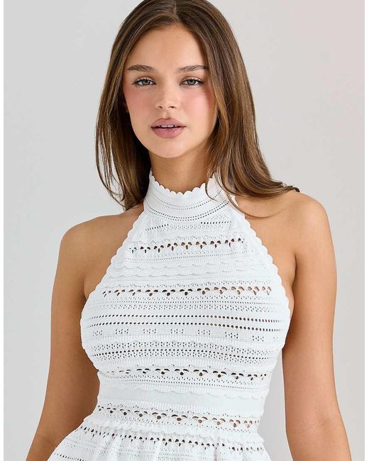 House Of Cb White Serafina Open Knit Mini Dress