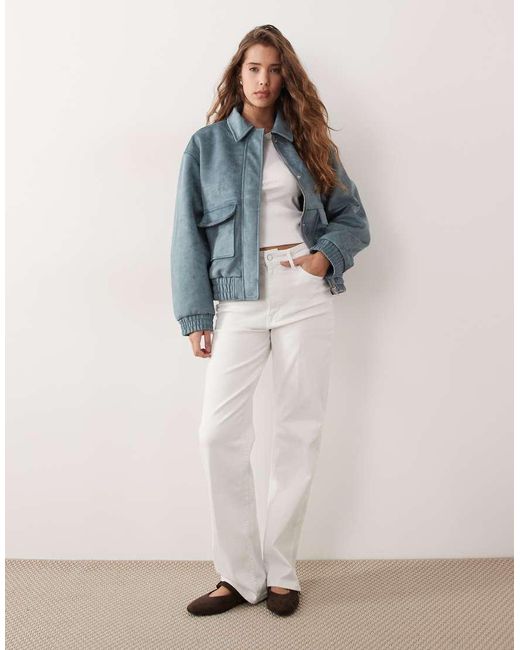 Miss Selfridge Blue Faux Suede Bomber Jacket