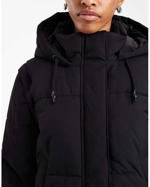 Vero Moda Black 2 In 1 Longline Puffer Coat With Removeable Sleeves In