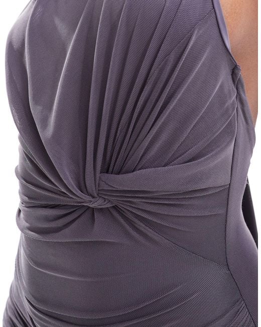 ASOS Purple Mesh Twist Bust Detail Halter Mini Dress With Tie Back Neck