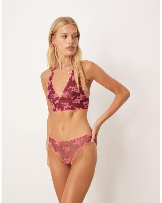 Free People Red Talk About It Floral Lace Soft Bra