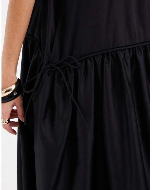 & Other Stories Black Pure Cotton Trapeze Maxi Dress With Dropped Waist
