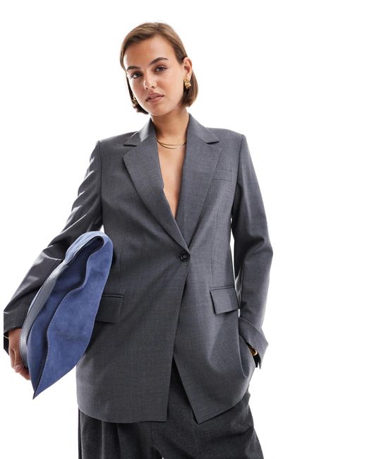 Other Stories Women's Blue Wool Blend Single Breasted Blazer