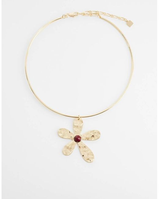ASOS White Torgue Necklace With Hammered Flower Pendant