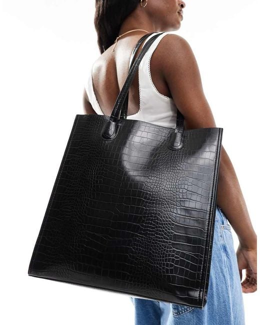 ASOS Black Croc Laptop Compartment Tote Bag