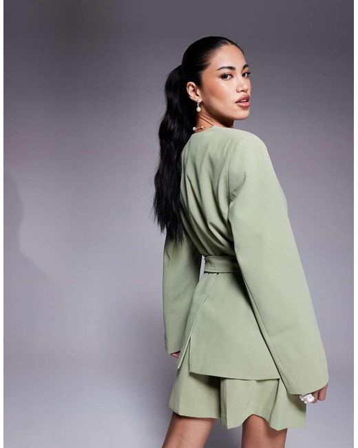 ASOS Blazer Zonder Kraag Met Gestrikte Taille in het Natural