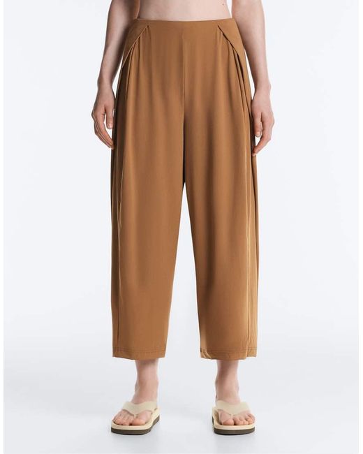 Oysho Natural Light Touch High-rise Long Barrel Trousers