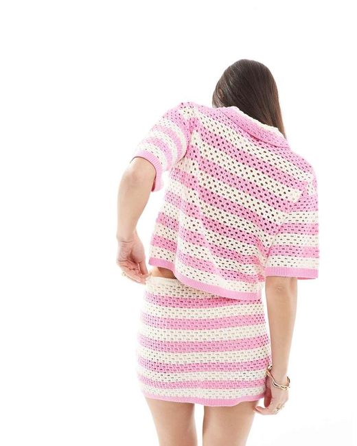 Camisa Corta Y Crema A Rayas Abotonada De Croché Exclusiva De (Parte De Un Conjunto) The Frolic de color Pink