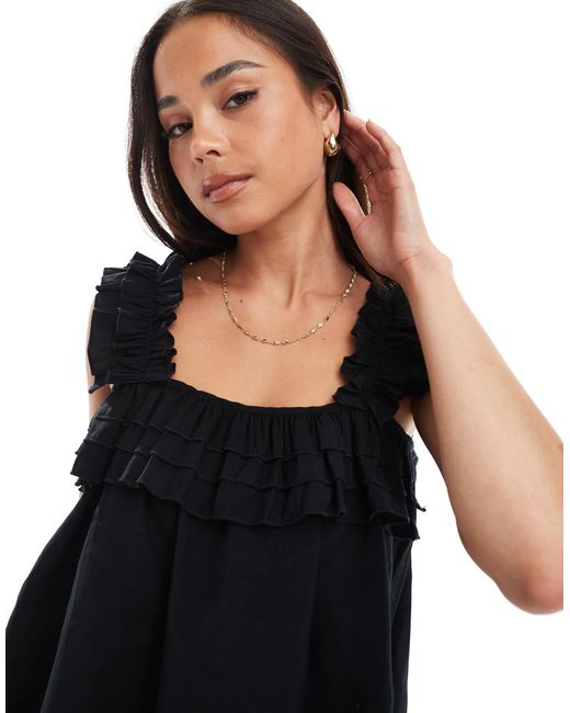 Vero Moda Black Pleated Ruffle Trim Cami