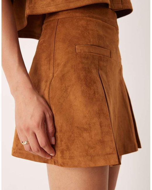 ASOS Brown Co-Ord Faux Suede Pleated Mini Skirt