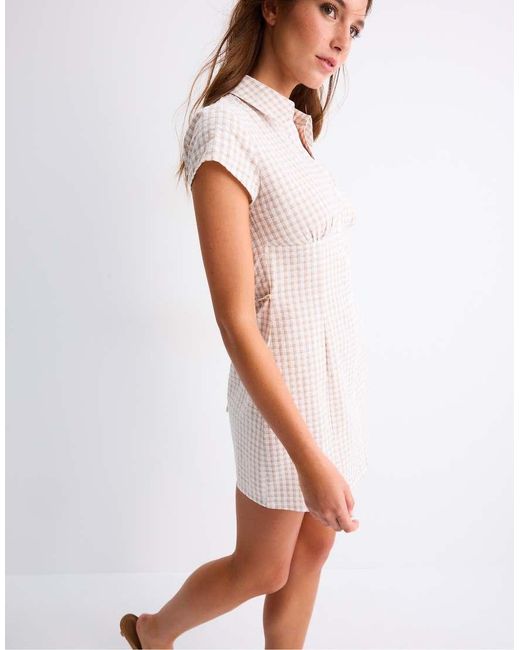 Stradivarius White Checked Shirt Dress