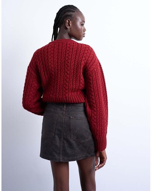TOPSHOP Red Denim Mini Pelmet Skirt
