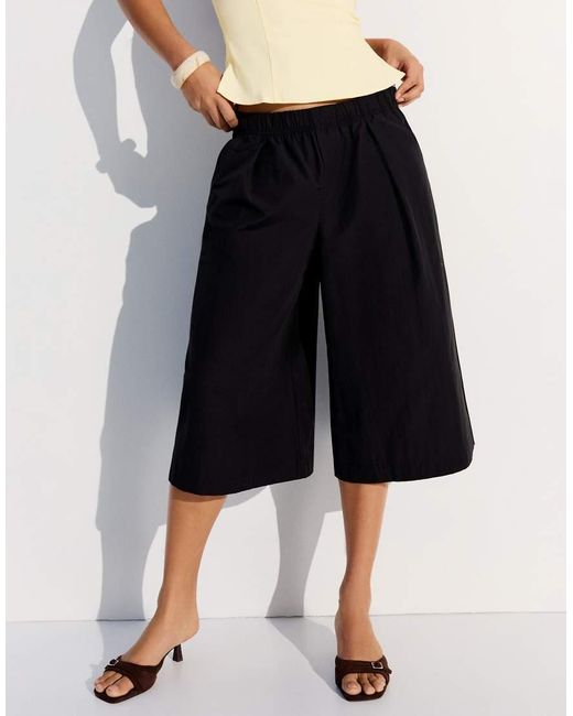 Bershka Blue Elasticated Waist Culotte Bermuda Shorts