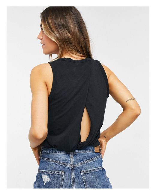 J Crew J Crew Knot Back Jersey Tank Top In Black Lyst