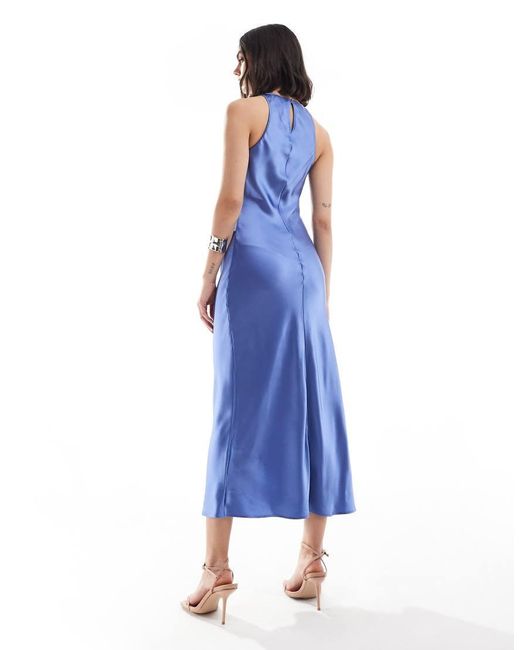 & Other Stories Blue Bias Cut Satin Midi Dress