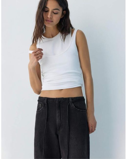 Pull&Bear Blue baggy Jeans With Drawstring