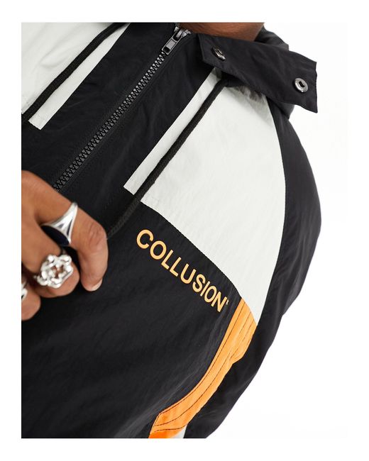 Collusion – wattierter nylon-anorak im blockfarbendesign mit durchgehendem reißverschluss in Black für Herren