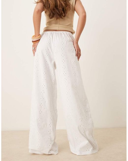 ASOS Natural Broderie Pyjama Style Trouser With Tie Waist