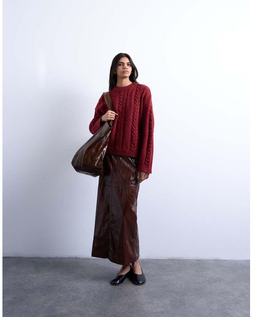 TOPSHOP Gebreide Oversized Trui Met Kabelpatroon En Brede Ribbels