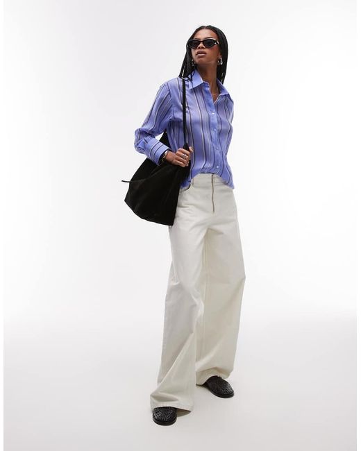 Mango Blue Shirt With Asymetric Button Detail