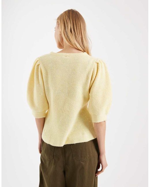 Pieces Natural Puff Sleeve Knitted Cardigan With Waist Detail