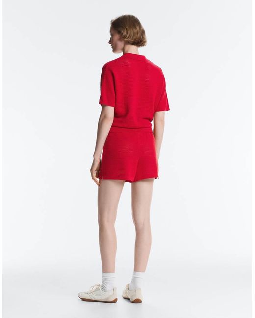 Oysho Red Cotton Open Knit Shorts